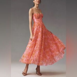 $348 NWT Hutch “Amara” Pleated Cocktail Dress in Orange Floral Sz 14